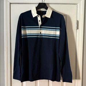 Chest Striped Premium Weight Rugby Long Sleeve Polo
